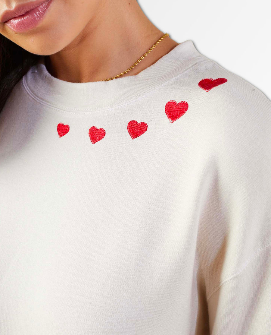 Super Soft Sweatshirt Off White Hearts