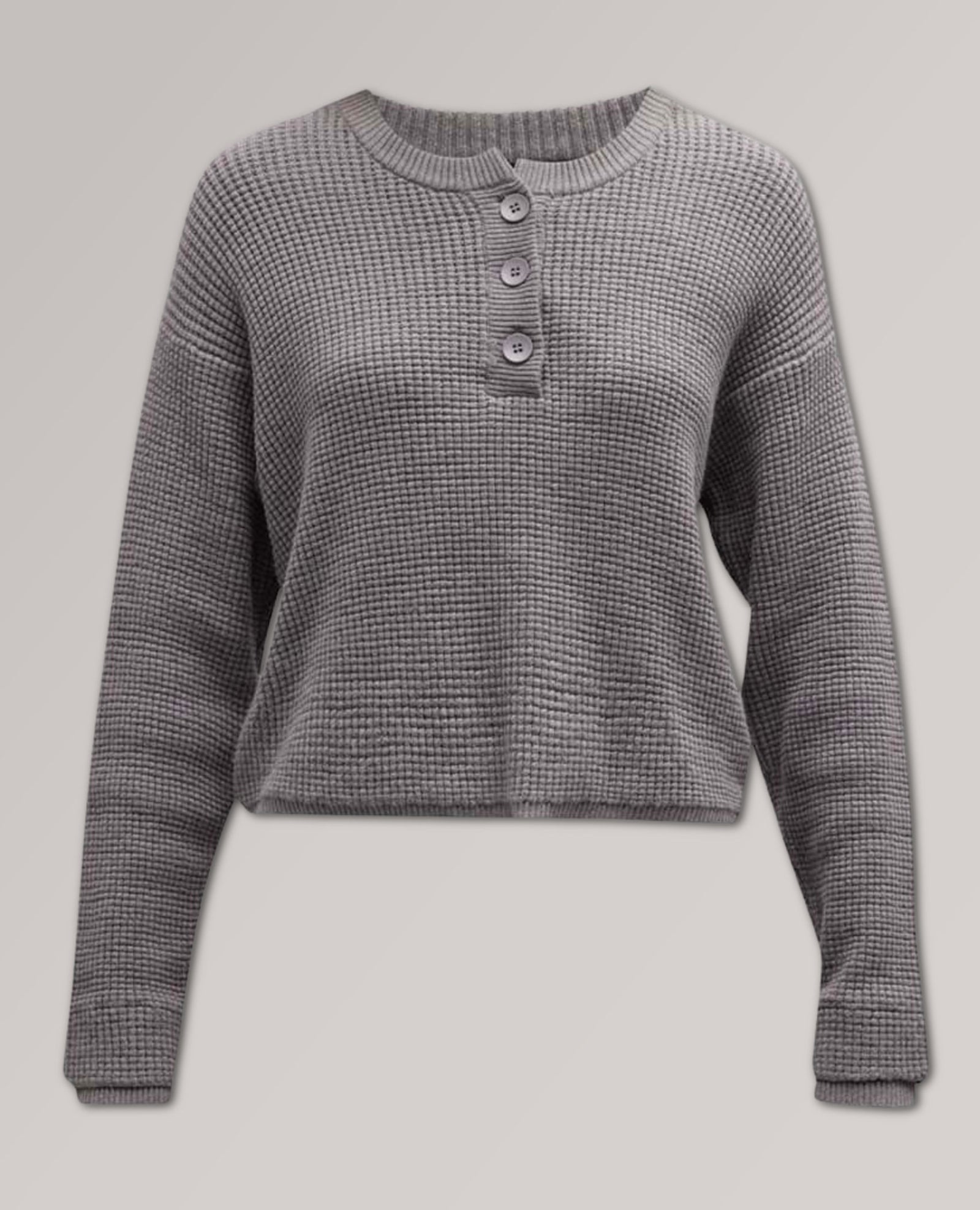 Supersoft Sweater-Knit Waffle Henley Top Dark Heath