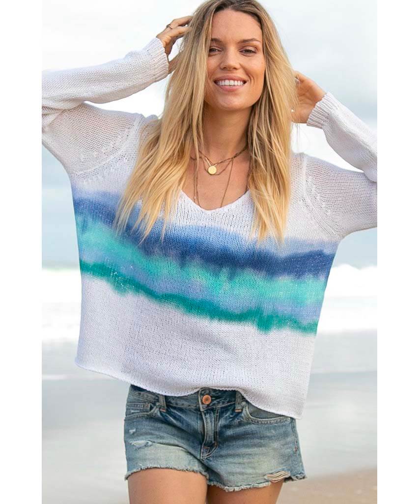 Malibu Beach Stripe Sky Sweater